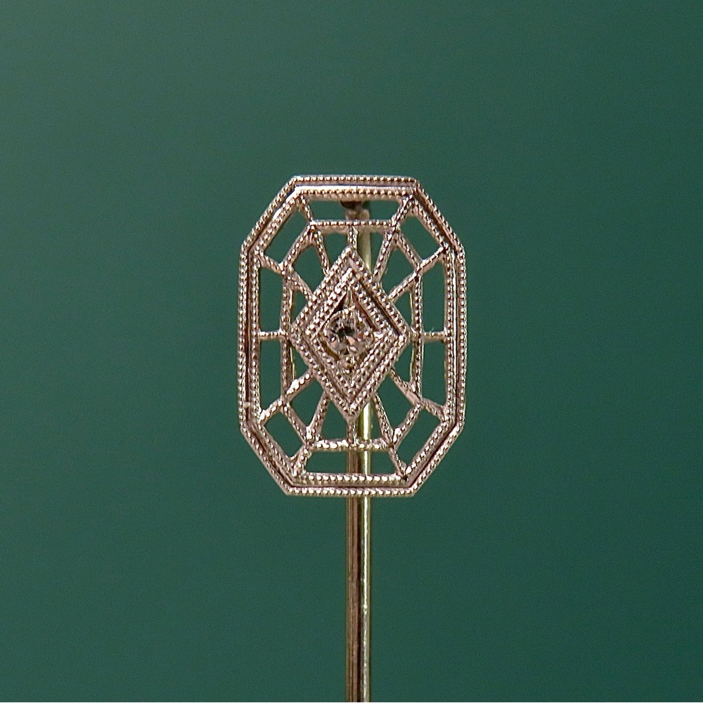 Art Deco Diamond 14k White Gold Antique Stick Pin 1.4g